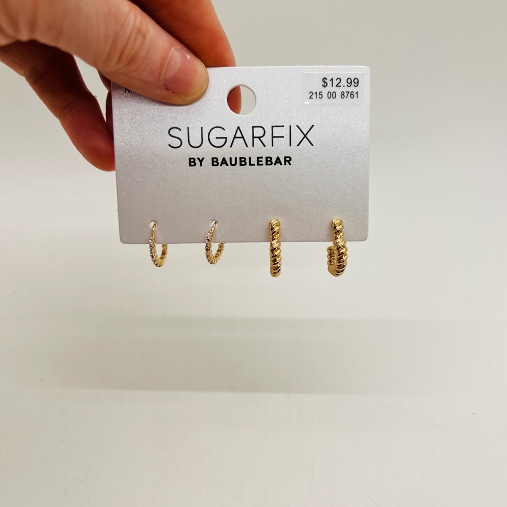 NWT BaubleBar Sugarfix Hoop Earrings: Heart Shaped and Cubic Zirconia Huggies